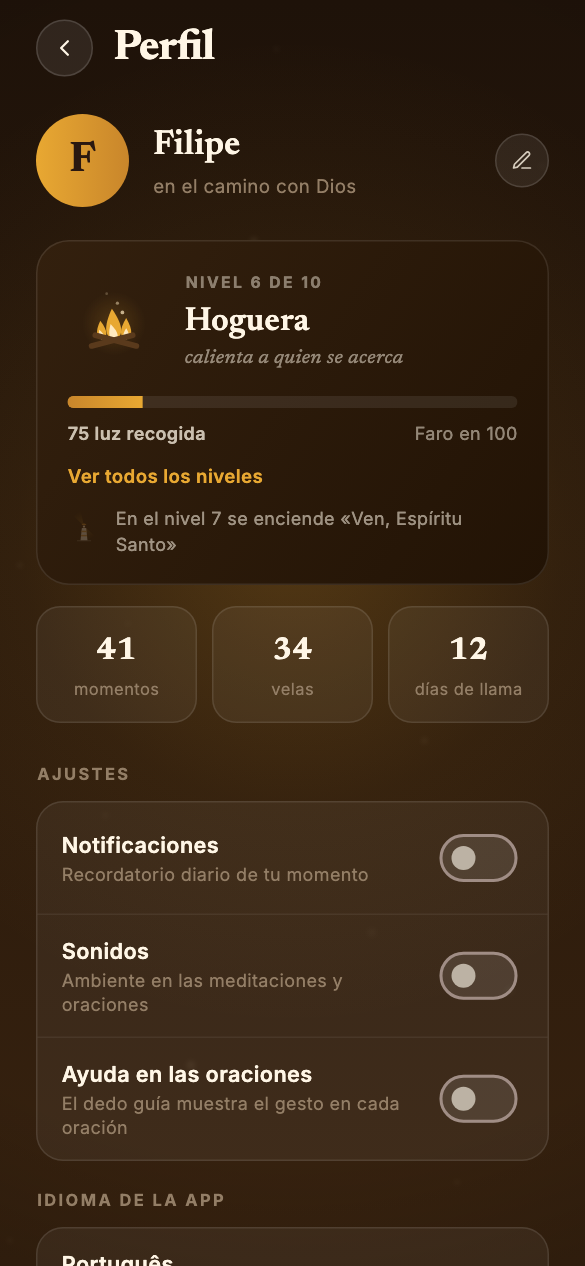 Perfil — tu luz, tus niveles